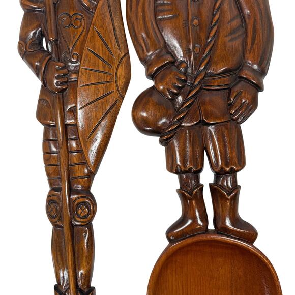 Vintage Hand Carved Wood Wall Art Spoon & Fork Set 26" & 30" Folk Decor - Picture 5 of 9